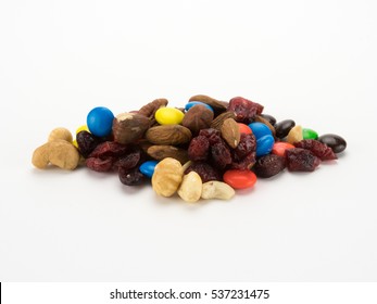 Trail Mix In Pile Isolated On White Background