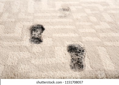 Trail Of Muddy Footprints On Beige Carpet