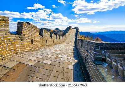 The trail on the Great Wall of China. Great China Wall panorama. Walk on Great China Wall
