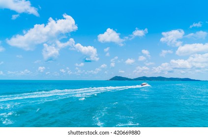 Trail On Sea Water Surface Behind  Boat