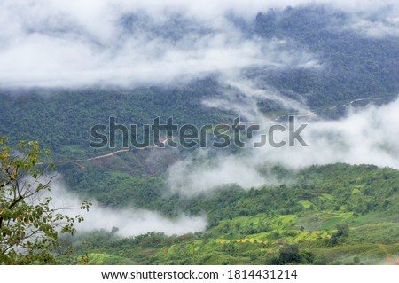 Trail on the side of mountains and clouds, Hang Kia, Hoa Binh, Viet Nam
