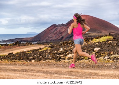 Trail Runner Athlete Woman Running Training Cardio On Rocky Mountain Path On Long Distance Endurance Run In Summer Outdoors Nature Landscape. Female Sports Fitness Person Working Out.