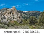 Trail signs below the rock formations at Castle Rocks State Park, Idaho, USA