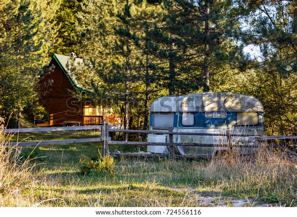 Trailer Wooden House Log Cabin Covered Stock Photo Edit Now