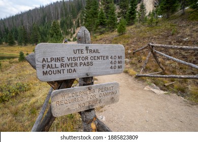Trailhead sign for the Ute Trail in Rocky Mountain National Park