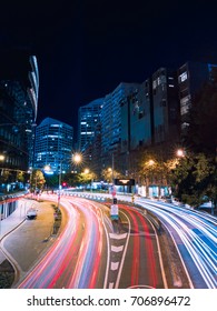 Trails Of Car At Night At Sydney City.