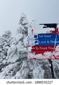 Trails Sign At Snow Day At Stowe Mountain Resort, Vermont