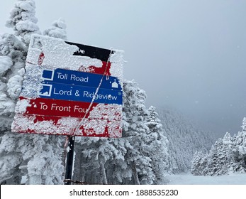 Trails Sign At Snow Day At Stowe Mountain Resort, Vermont