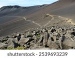 Trails of volcanic eruption sites near Haleakala summit, Maui, Hawaii