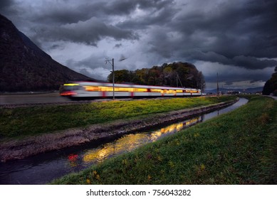 Train In The Alps In The Evening