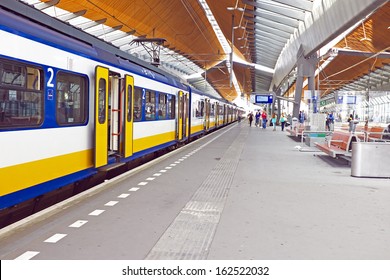 Train arriving at Bijlmerstation in Amsterdam the Netherlands