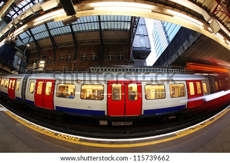  Train arriving at subway station in London, UK