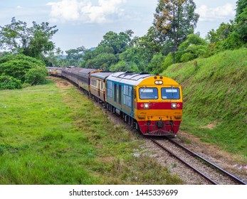 Train To Bangkok Pass Curve On A Mountain At Thung Song District Nakhon Si Thammarat South Of Thailand