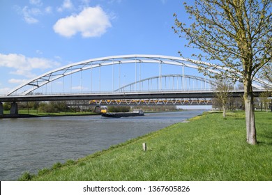 
Train Bridge And Car Bridge Over The Amsterdam Rhine Canal At Schalkwijk, The Netherlands