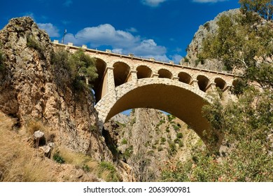 Train bridge of El Chorro in desfiladero de los gaitanes in Malaga (Spain)
