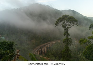 Train Bridge With Fog In Ella Sri Lanka, Tourist Attraction