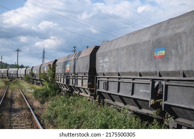 Train Cars Belonging To The Romanian Railways. Freight Train Wagons.  Romania, Craiova. July, 06, 2022