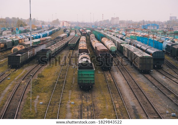 train cars with cargo are on the rails. transport\
of goods