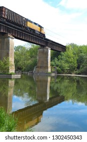 Train Crosses The Grand River Near Kitchener, Ontario, Canada