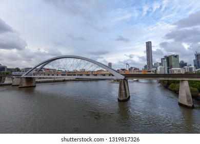 Train Crossing The Merivale Bridge Over Brisbane River