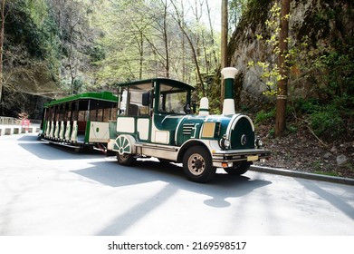 Train Excursion At Punkva Caves Outdoor Near Rocks, Czech Republic. 