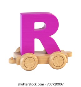 Train font on wheels letter R 3d rendering