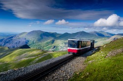 Train Going Up To The Summit Of Mount Snowdon In Wales UK