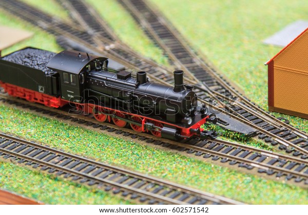 Train hobby model on the\
model railway