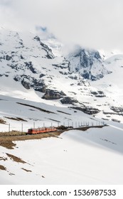 Train to Jungfrau mountain and side way full of snow in winter