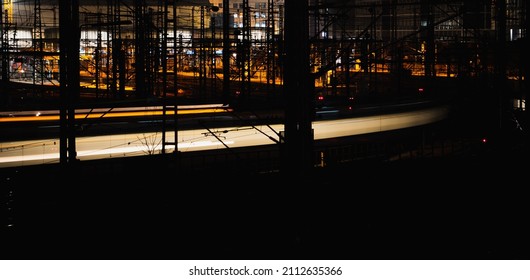 Train Long Exposure At Night, Train Station, Silhouette