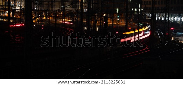 train long exposure\
at night, train station