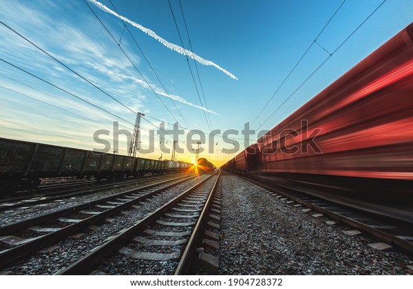 Train moves by rail, delivery of goods by
freight train. Train carriages at the
station