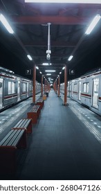 train in the night and empty station