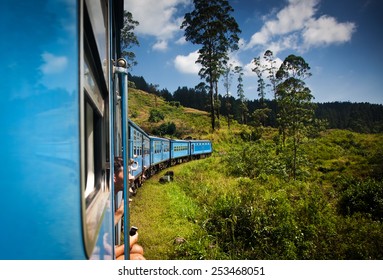 Train From Nuwara Eliya To Kandy Among Tea Plantations In The Highlands Of Sri Lanka