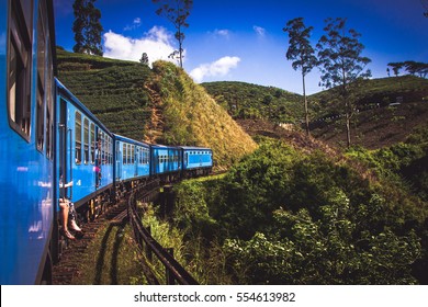 Train From Nuwara Eliya To Kandy Among Tea Plantations In The Highlands Of Sri Lanka