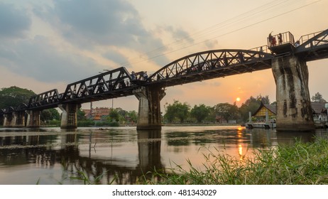 Train on the bridge over the river Kwai in Kanchanaburi, Thailand. - Shutterstock ID 481343029