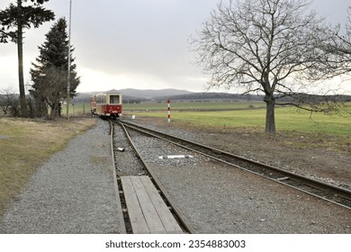 The train on narrow-gauge railway in Slezské Rudoltice (Czech Republic)