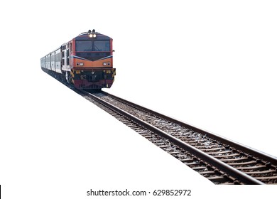 Train On The Track Isolated On White Background With Clipping Path