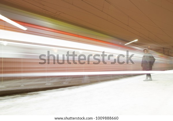 The train on the\
way and on city background