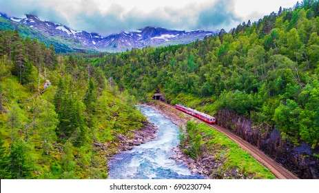 Train Oslo - Bergen In Mountains. Norway.