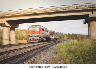 train passing under the bridge