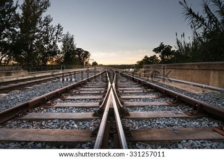 Train rails sunset