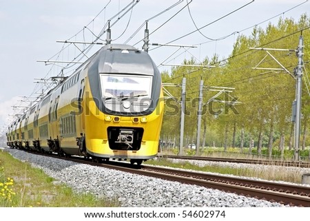 Train running in the countryside from the Netherlands