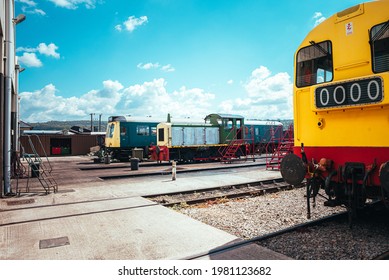 A Train Shed Featuring Old Diesel Engines