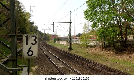 Train Sign Next To A Railway.