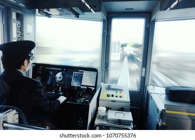 Train And Subway Driver In Driver's Cab.