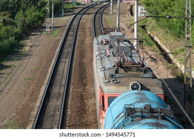 train with tank cars on the railroad tracks, top view - Shutterstock ID 1494545771