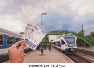 Train Ticket For Travel From Budapest To Komarom In Tourist Hand In Komarom Railway Station In Hungary On 17 May 2018