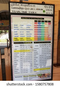 Train Time Table In Ella, Sri Lanka By Dana On September 12, 2016.  Overview Of Departure Timings In Sinhala, Tamil And English Languages.