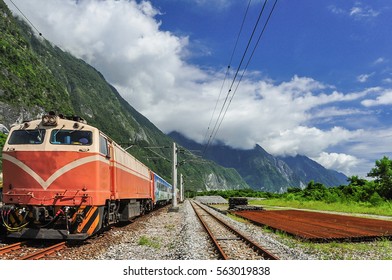 Train Took A Brief Stop At A Small Station Near Taroko National Park In Hualien, Taiwan